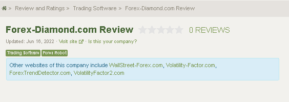 A page of Forex Diamond EA on FPA.