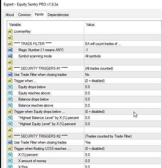 Forex EA Settings