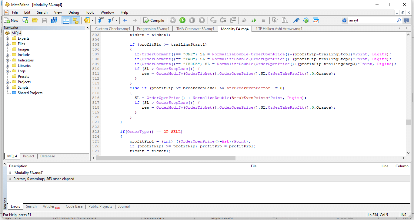 metaeditor mql4 development window