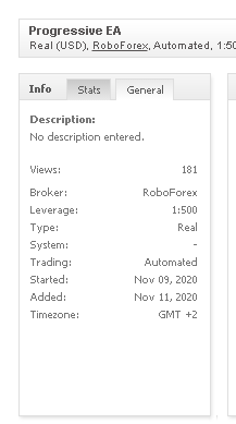 Progressive EA trading results