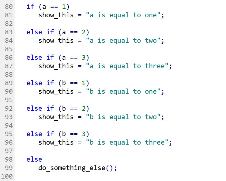 Example of ELSE-IF statement with multiple ELSE-IF conditions from different variables.