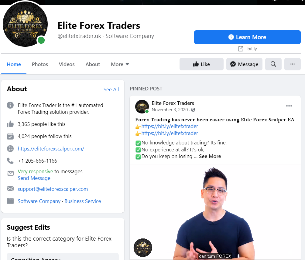 Elite Forex Scalper Facebook profile