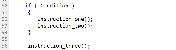 Full If-Statement format with curly brackets to delimit more than one instruction