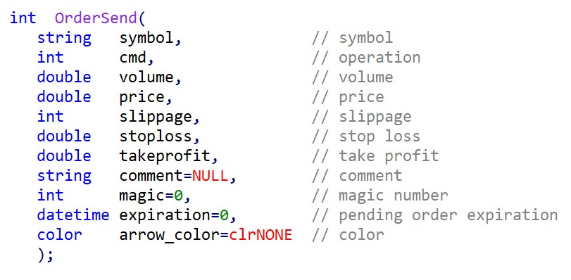 OrderSend() function in MQL4 language