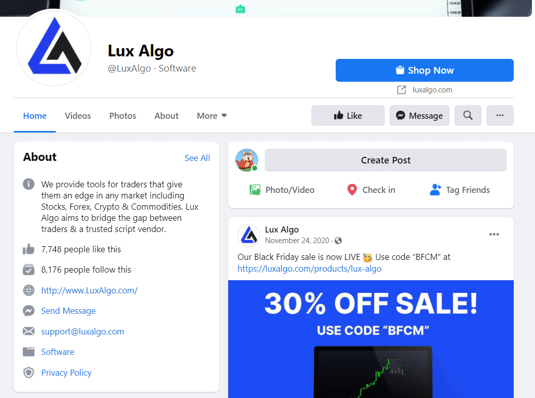 Lux Algo - Facebook page