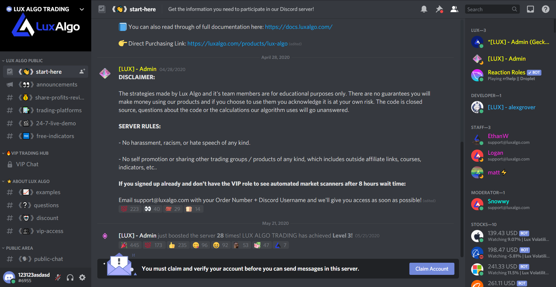 Lux Algo. Discord channel