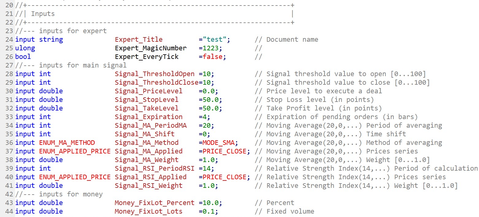 Declaration of input variables