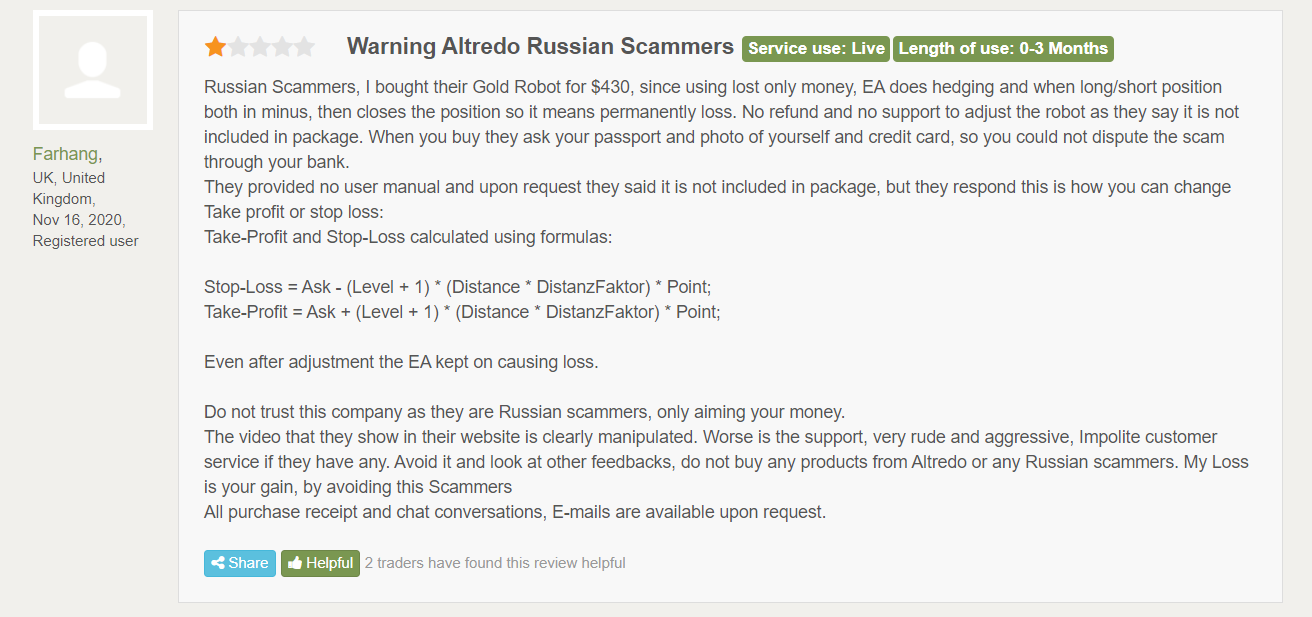 Altredo Forex Robots Customer Reviews