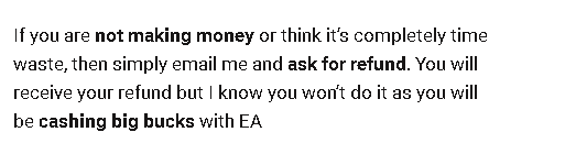 100% Monthly EA. A money-back guarantee is included, but the information provided looks odd