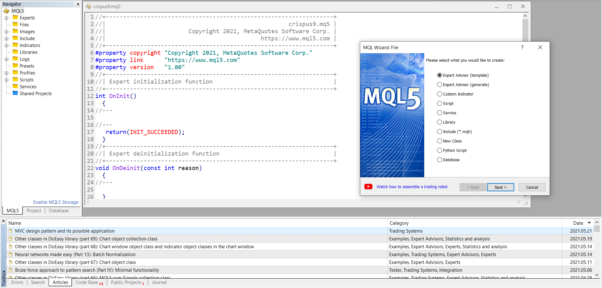 Creating a robot example