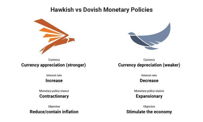 Image showing a summary of hawkish and dovish monetary policies