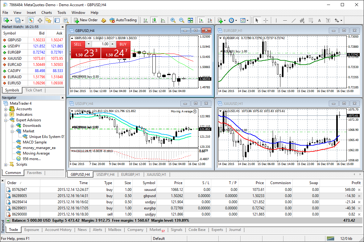 Chart showing MT4 Trading platform