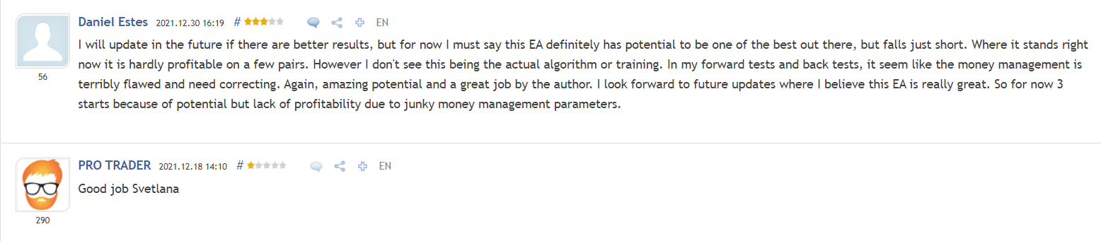 People testimonials on MQL5.