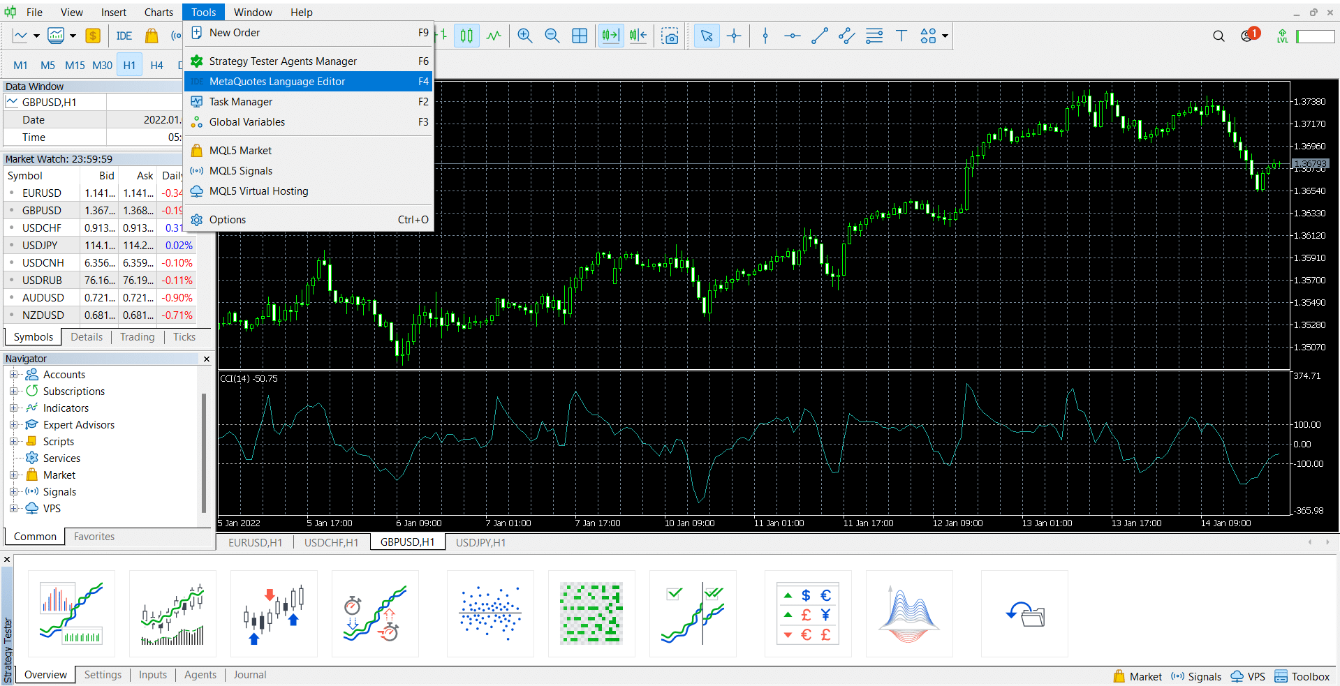 accessing the MetaQuotes Language Editor