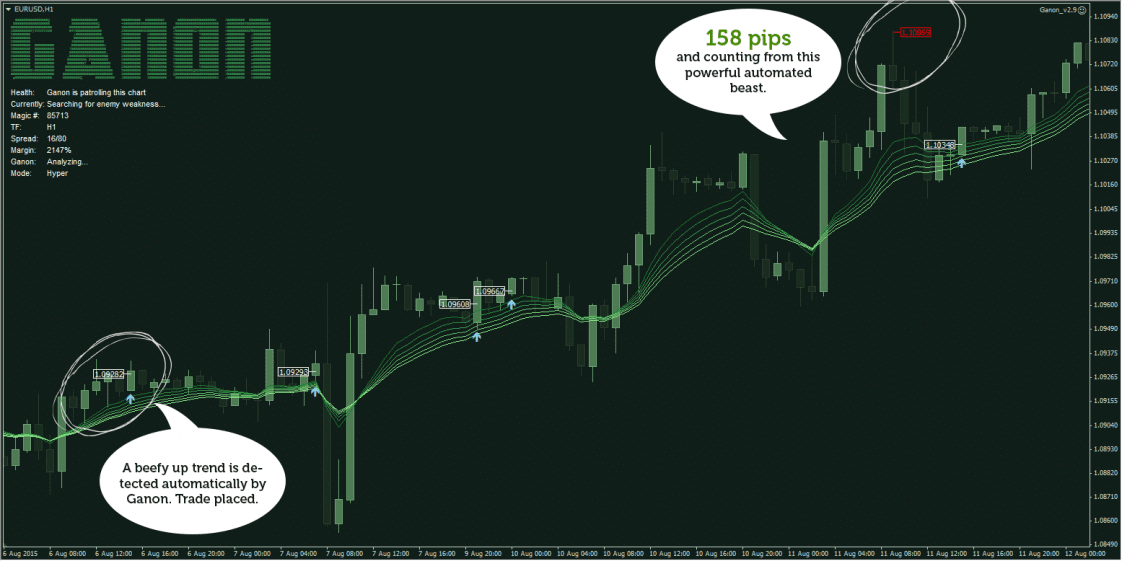 Ganon Forex Robot screenshots of the trading activity of the robot. 