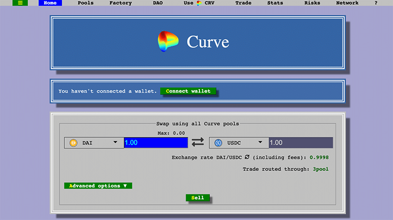 Curve Finance’s homepage
