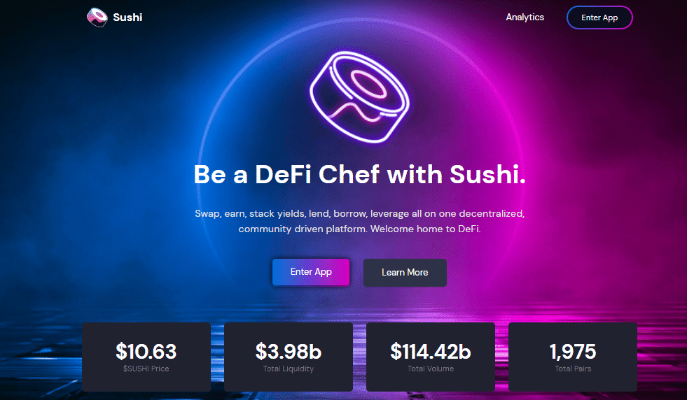SushiSwap’s homepage