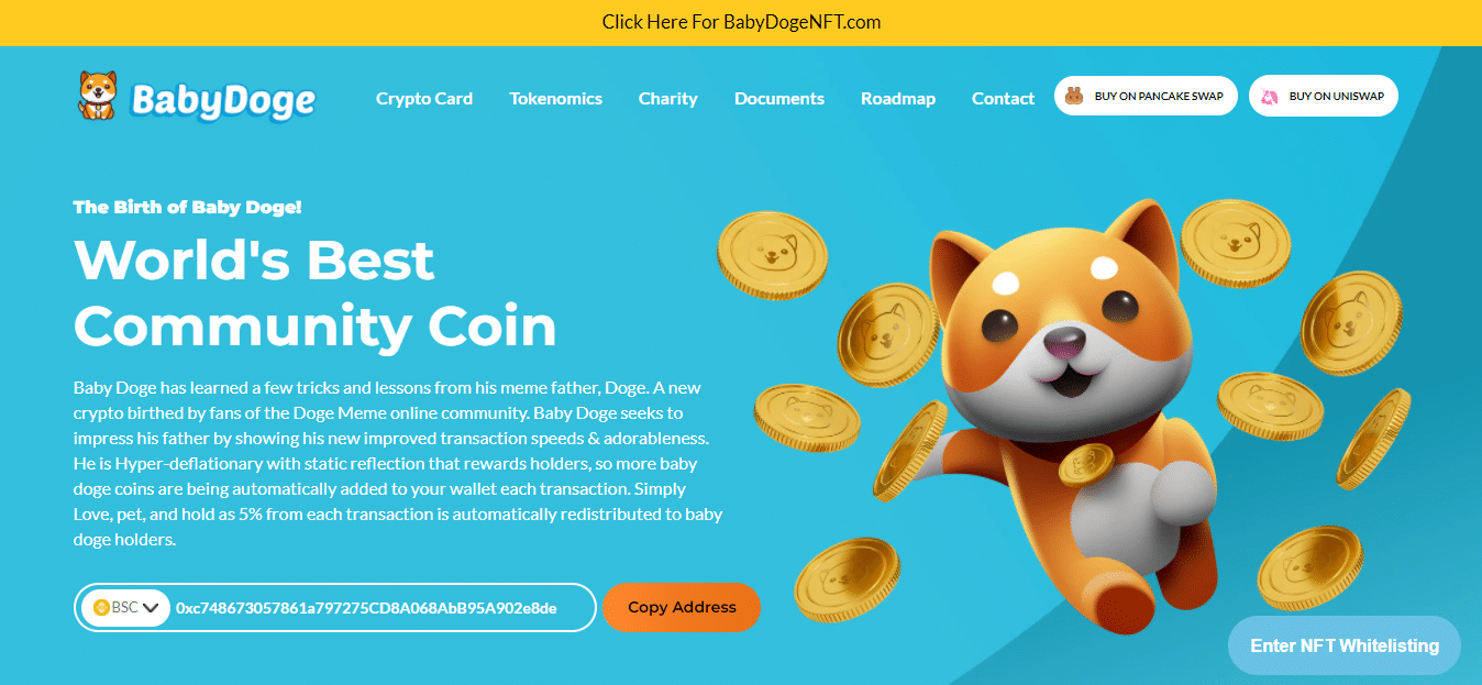 The Baby Doge Coin website.