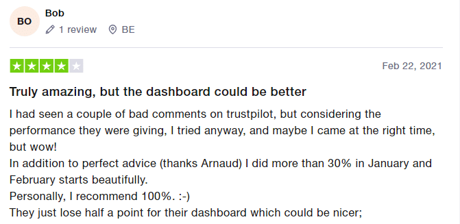 Positive user review on Trustpilot. 