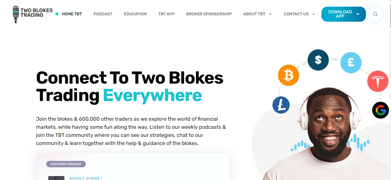 The Two Blokes Trading website’s landing page. 