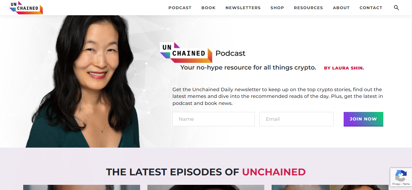 The unchained website’s welcome page.