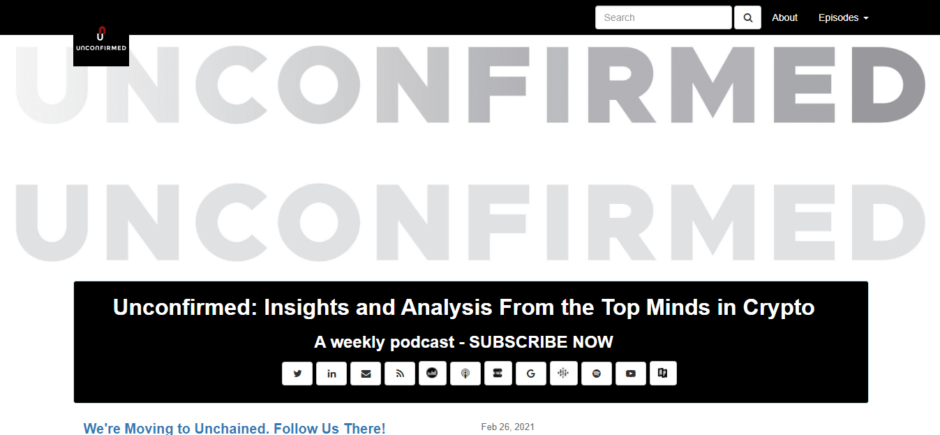 The Unconfirmed podcast’s landing page.