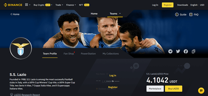 The LAZIO welcome page on Binace.
