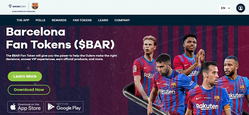The $BAR landing page on Socios.