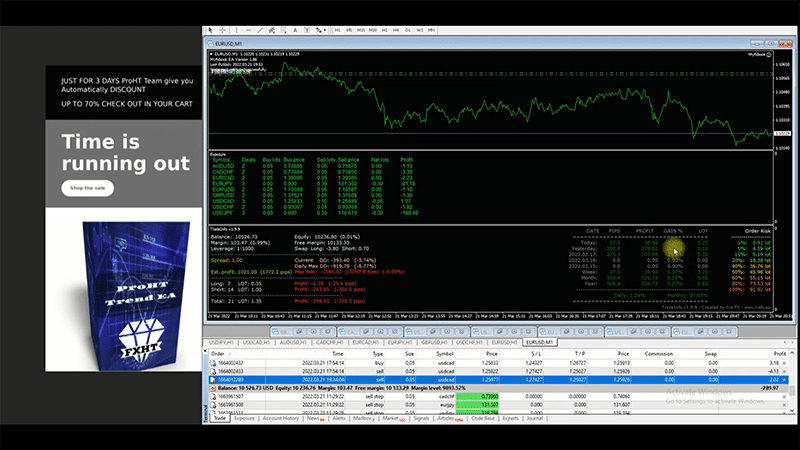 A screenshot of the trading video taken on the ProHT TREND EA website.