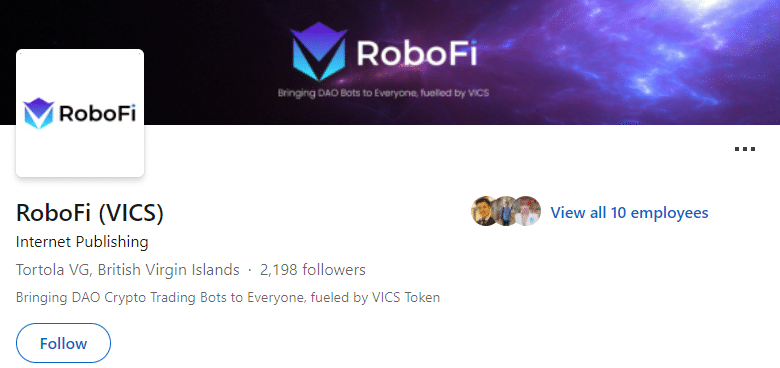 RoboFi’s profile on LinkedIn. 
