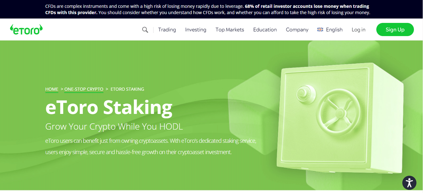 The eToro welcome page. 