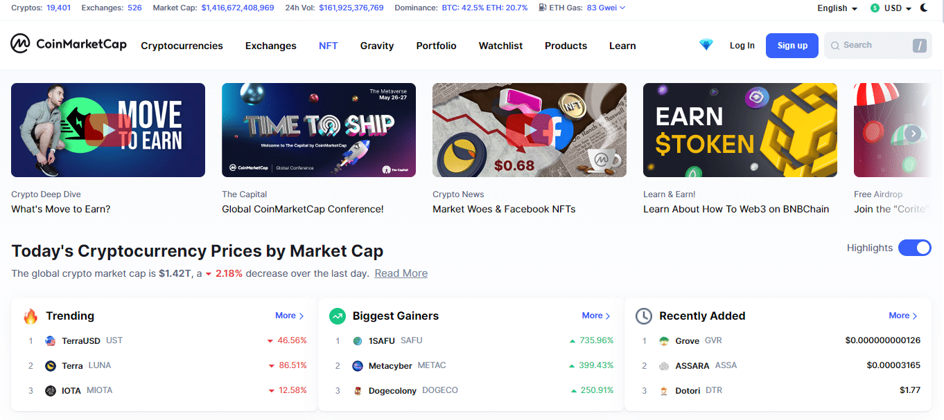 CoinMarketCap home page