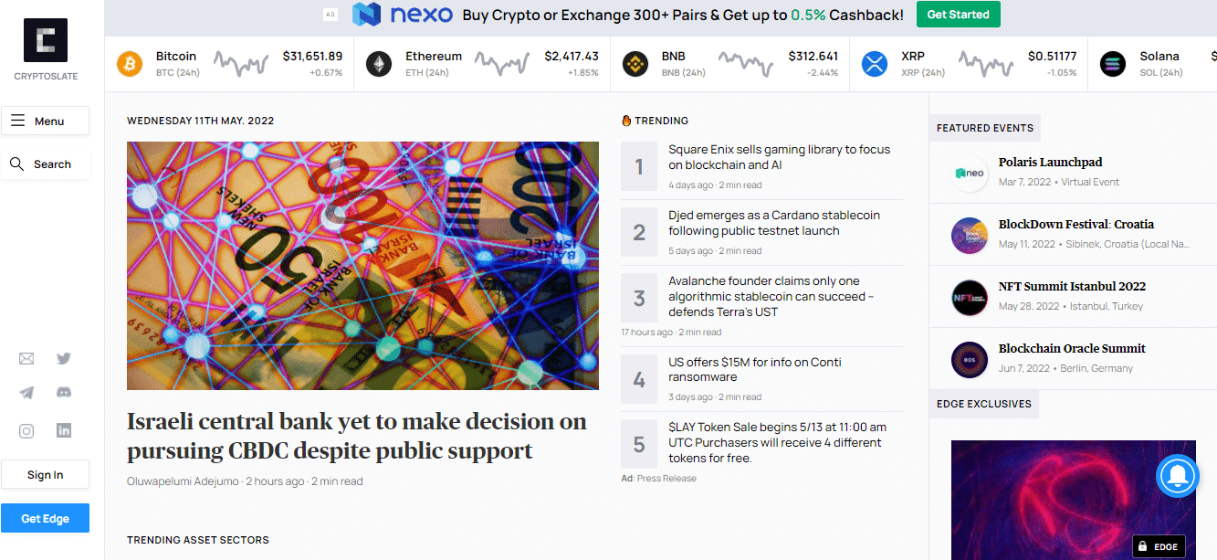 CryptoSlate home page