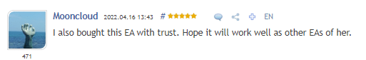 Customer review on the MQL5 website