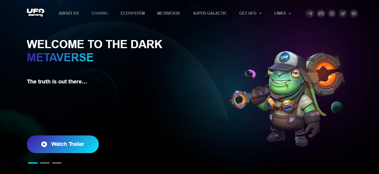 The UFO Gaming start page.