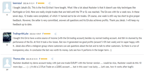 Customer reviews on MQL5. 