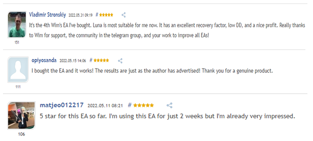 User reviews on MQL5.